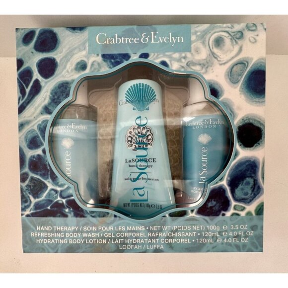 Crabtree & Evelyn Other - Crabtree & Evelyn La Source 4 pc Set Hand Cream Body Wash & Lotion + Loofa NEW